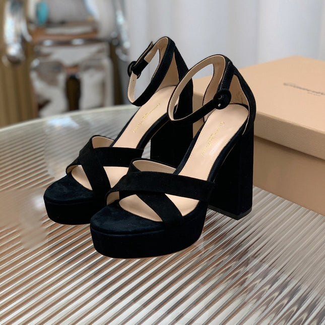 GIANVITO ROSSI 26S PLATFORM SANDALS 115 MM IN BLACK SUEDE