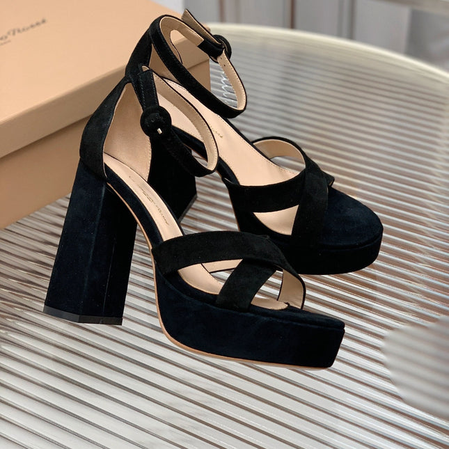 GIANVITO ROSSI 26S PLATFORM SANDALS 115 MM IN BLACK SUEDE