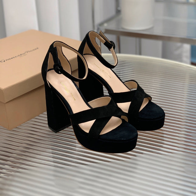 GIANVITO ROSSI 26S PLATFORM SANDALS 115 MM IN BLACK SUEDE