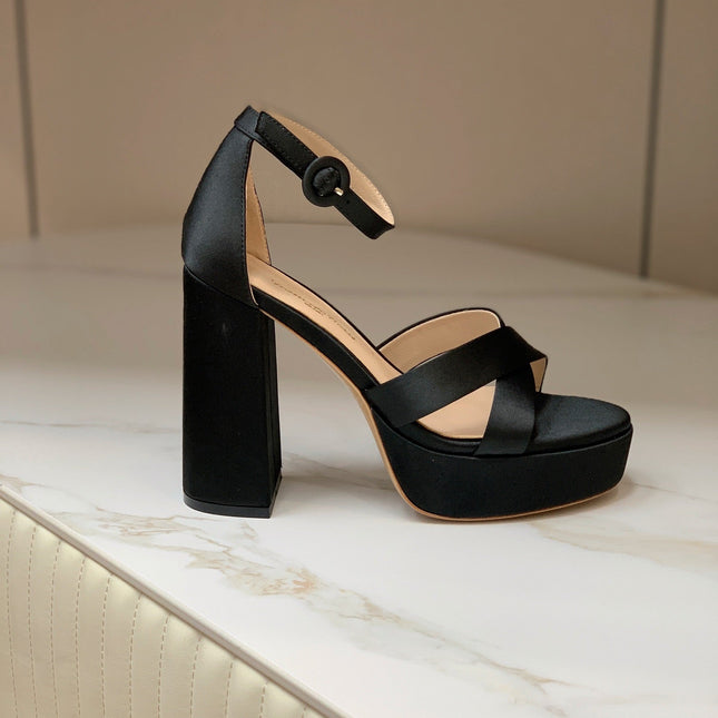 GIANVITO ROSSI 26S PLATFORM SANDALS 115 MM IN BLACK SATIN