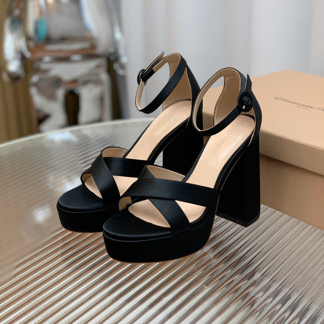 GIANVITO ROSSI 26S PLATFORM SANDALS 115 MM IN BLACK SATIN