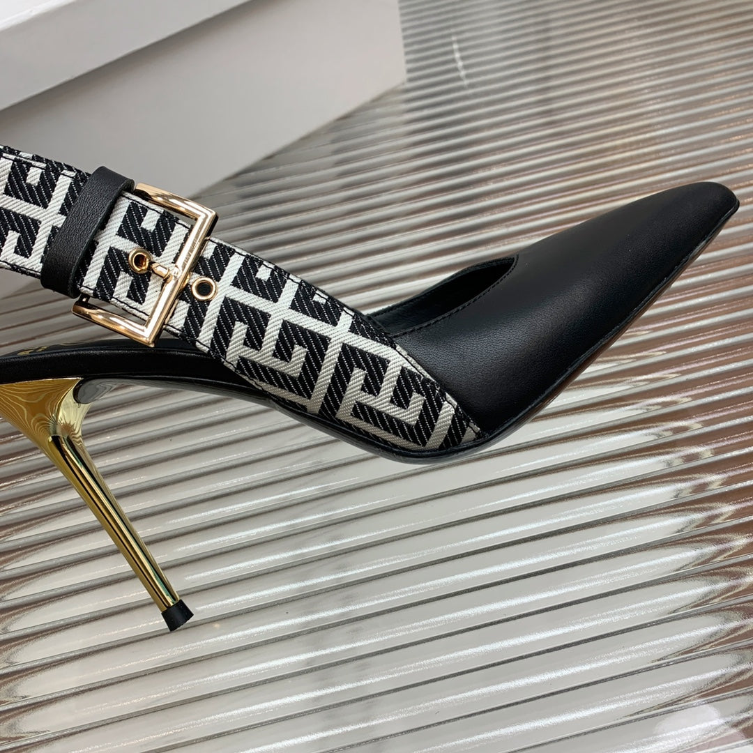 BALMAIN 25S SLINGBACK SHOES 95MM IN BLACK CALFSKIN