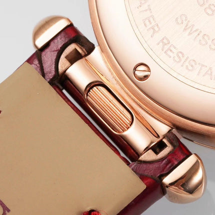 PASHA DE CARTIER WATCH ROSE GOLD CASE AND CRIMSON RED LEATHER STRAP