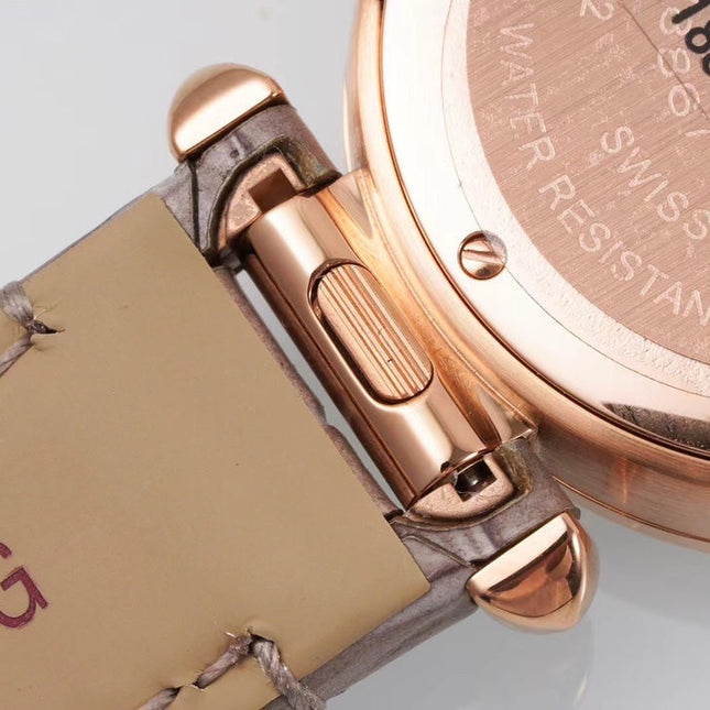 PASHA DE CARTIER WATCH ROSE GOLD CASE WITH CRYSTALS AND ROSE BROWN LEATHER STRAP