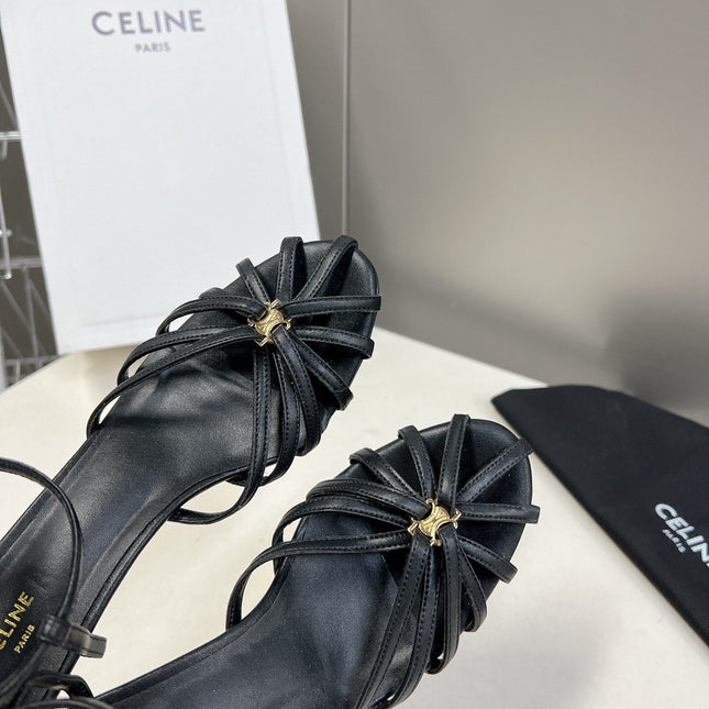 CELINE 26S KNOT STRAPPY SANDALS 60MM IN BLACK CALFSKIN