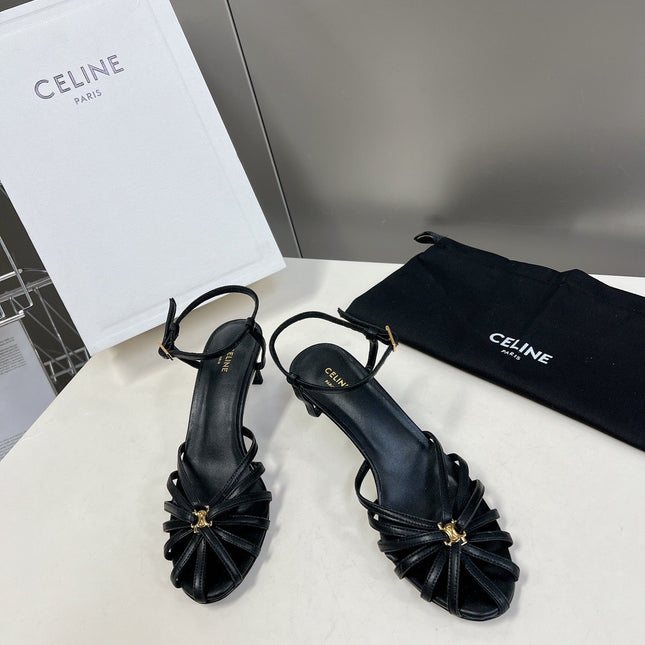 CELINE 26S KNOT STRAPPY SANDALS 60MM IN BLACK CALFSKIN