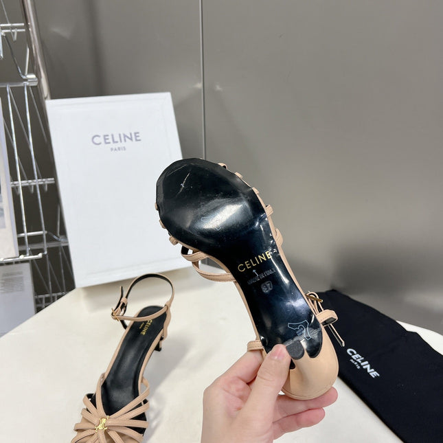 CELINE 26S KNOT STRAPPY SANDALS 60MM IN NUDE BEIGE CALFSKIN