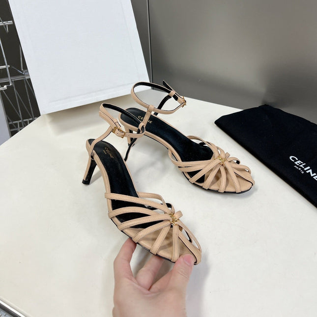 CELINE 26S KNOT STRAPPY SANDALS 60MM IN NUDE BEIGE CALFSKIN