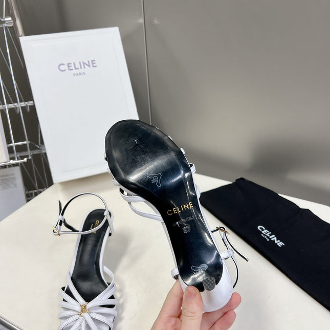 CELINE 26S KNOT STRAPPY SANDALS 60MM IN WHITE CALFSKIN