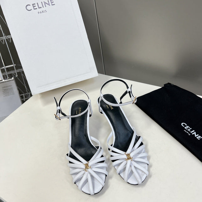 CELINE 26S KNOT STRAPPY SANDALS 60MM IN WHITE CALFSKIN