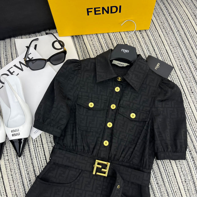 FENDI 26S PUFF-SLEEVE COLLARED DRESS 338