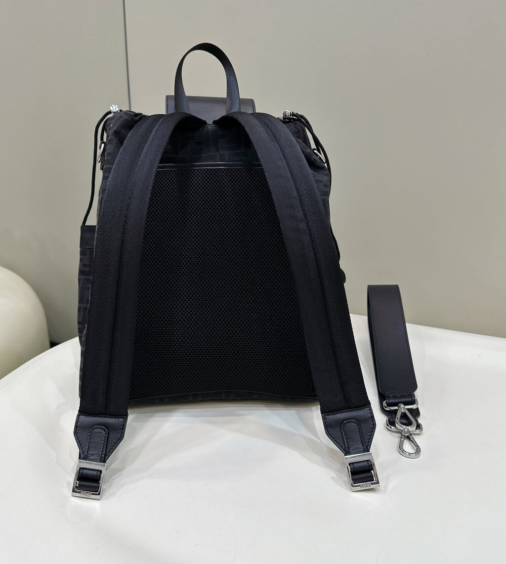 FENDI STRIKE 41 MEDIUM FF BLACK JACQUARD FABRIC BACKPACK