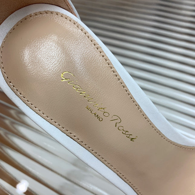 GIANVITO ROSSI 26S HIGH HEEL SANDALS 105 MM IN WHITE LAMBSKIN WITH CRYSTAL BUCKLE