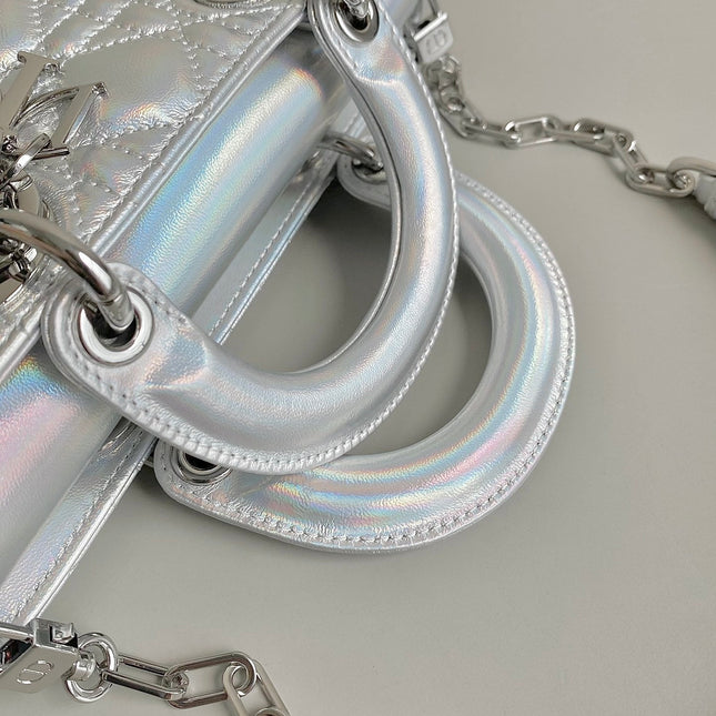 D-JOY BAG 22 IN SILVER LAMBSKIN