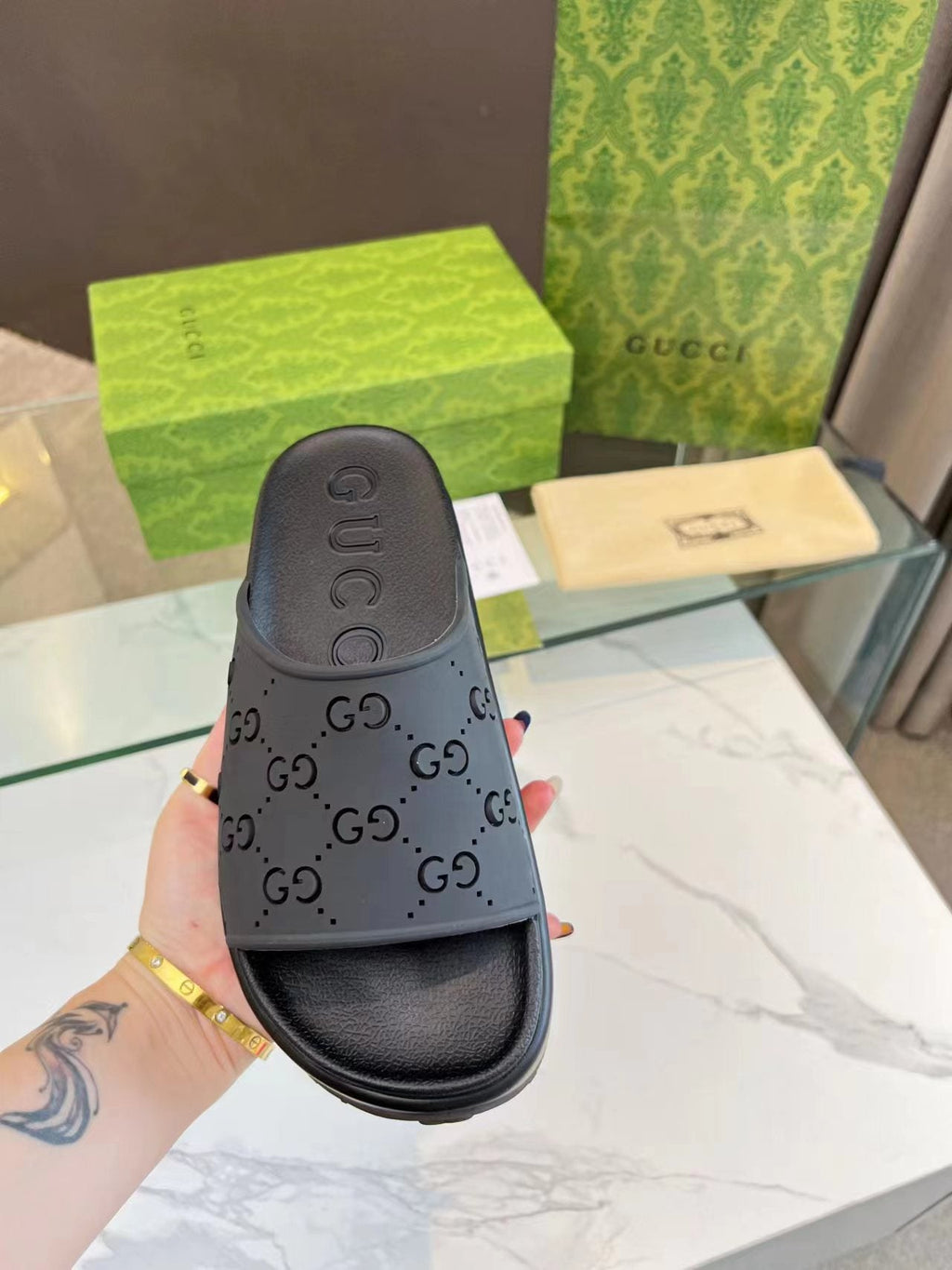 PLATFORM SANDALS IN BLACK MONOGRAM IMPORTED TPU