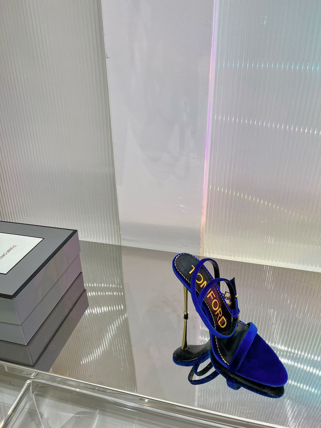 PADLOCK HIGH HEEL 10 CM SANDAL IN NAVY BLUE VELVET