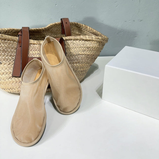 THE ROW 26S SOCK FLATS IN NUDE BEIGE MESH