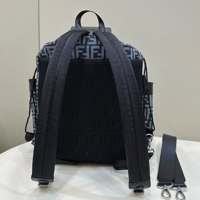 FENDI STRIKE LARGE 46 FF MIDNIGHT BLUE JACQUARD FABRIC BACKPACK