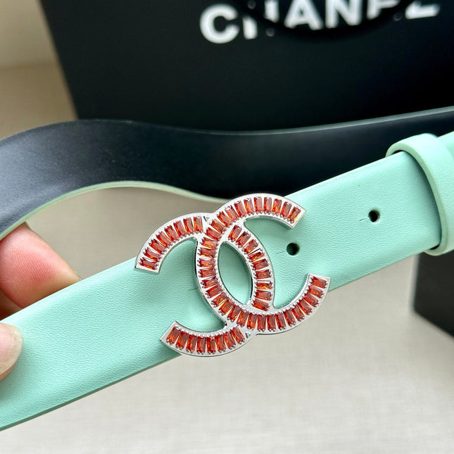 CHANEL 25S BELT 30 MM IN MINT GREEN CALFSKIN 616962