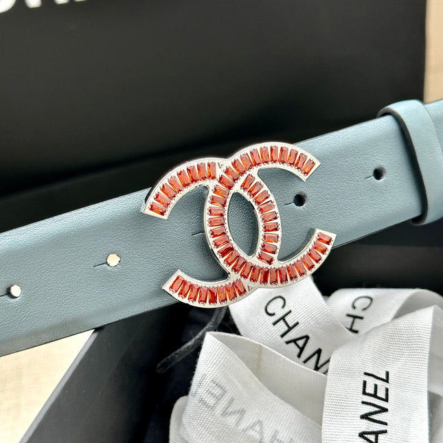 CHANEL 25S BELT 30 MM IN LIGHT STEEL BLUE CALFSKIN 616966