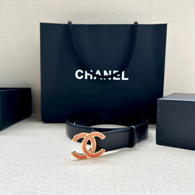 CHANEL 25S BELT 30 MM IN BLACK CALFSKIN 616968