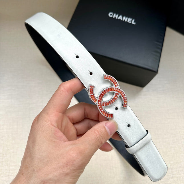 CHANEL 25S BELT 30 MM IN WHITE CALFSKIN 616972