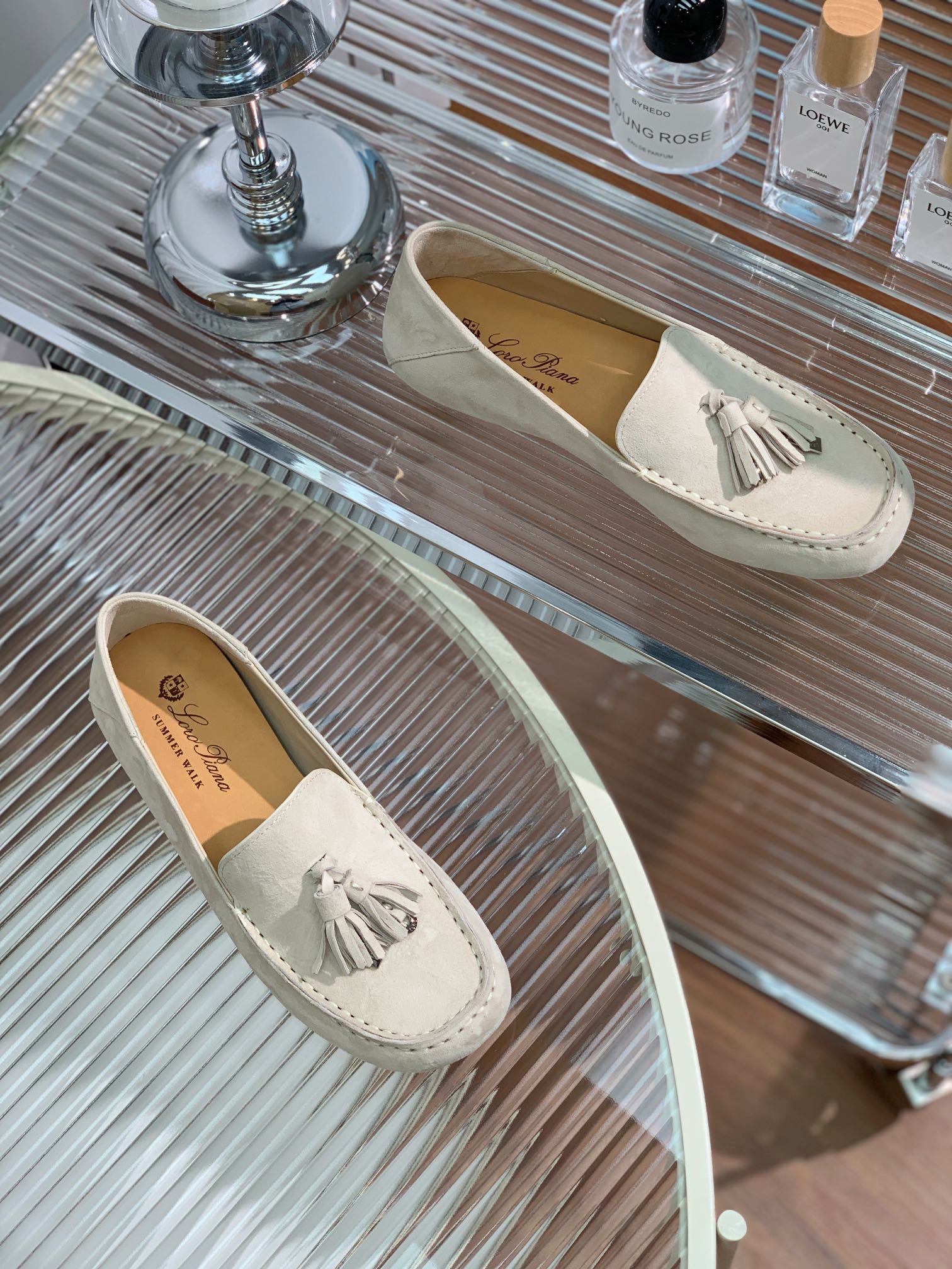 LP DOT SOLE WALK LOAFERS CREAMY WHITE SUEDE