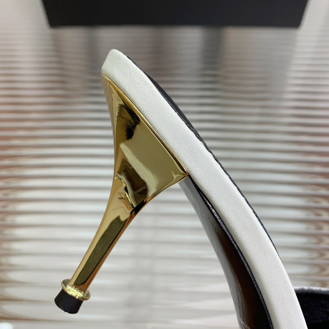 HIGH PUMP MULE 7 CM IN  WHITE CALFSKIN