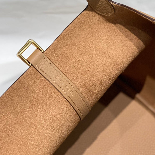 HM PICOTIN LOCK BAG 22 IN BROWN CALFSKIN