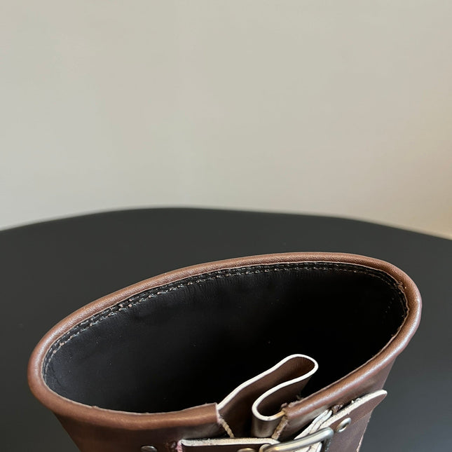 MIUMIU 26S MID-CALF BOOTS IN BROWN CALFSKIN SILVER HARDWARE