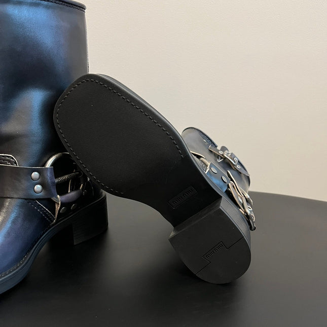 MIUMIU 26S MID-CALF BOOTS IN BLACK CALFSKIN SILVER HARDWARE
