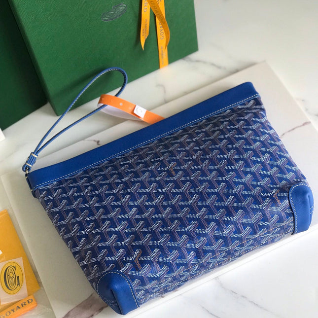 CONTI POUCH 24 IN SAPPHIRE BLUE LAMBSKIN AND GOYARDINE CANVAS