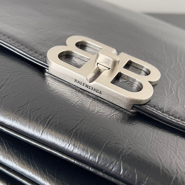 BB SOFT FLAP BAG 36 IN BLACK PEACH CALFSKIN SILVER HARDWARE