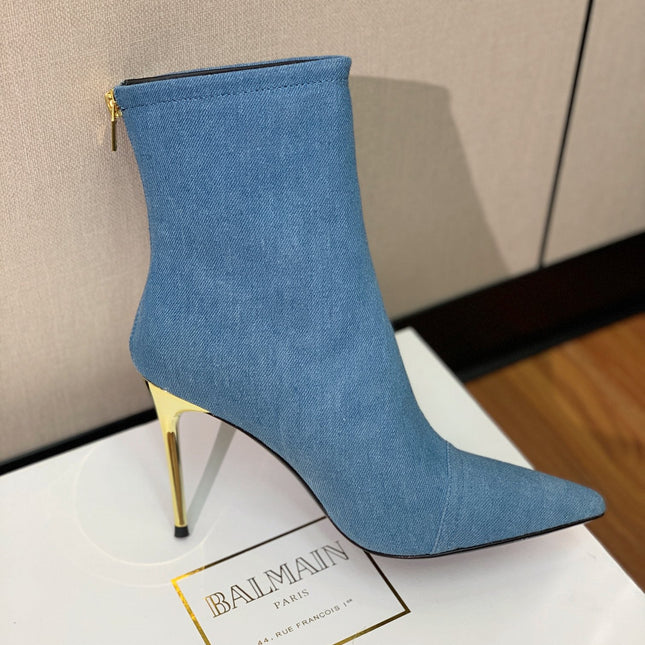 BALMAIN 26S BOOT 105 MM IN BLUE DENIM