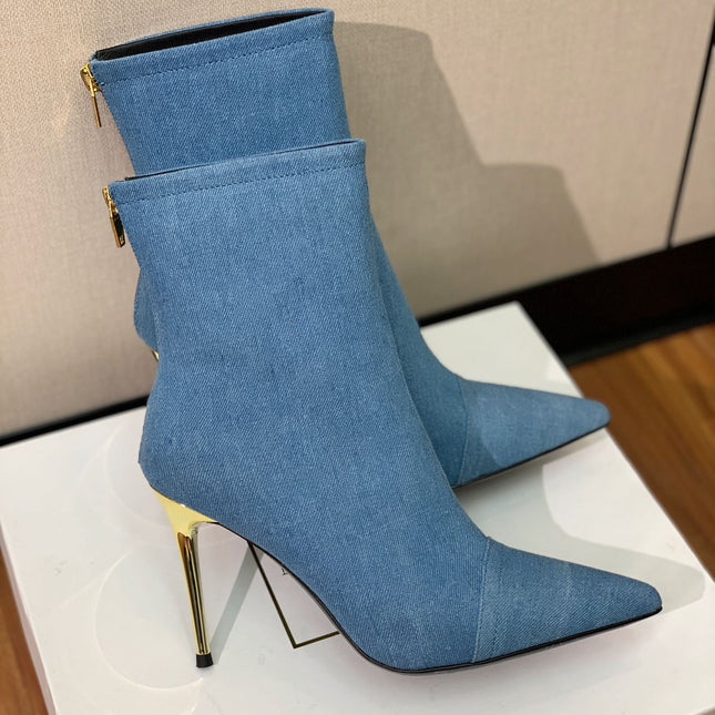 BALMAIN 26S BOOT 105 MM IN BLUE DENIM