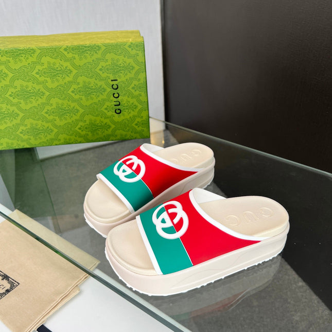 INTERLOCKING G SLIDE SANDAL IN WHITE MIX COLORFUL IMPORTED TPU
