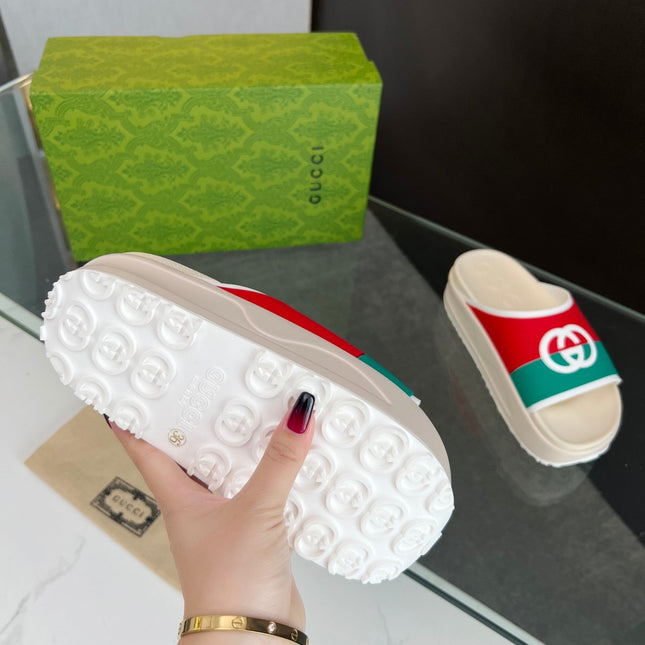 INTERLOCKING G SLIDE SANDAL IN WHITE MIX COLORFUL IMPORTED TPU
