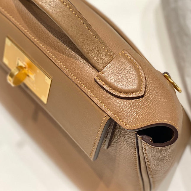 MINI 24/24 21CM IN BEIGE MARFA EVERCOLOR CALFSKIN GOLD KELLY BUCKLE