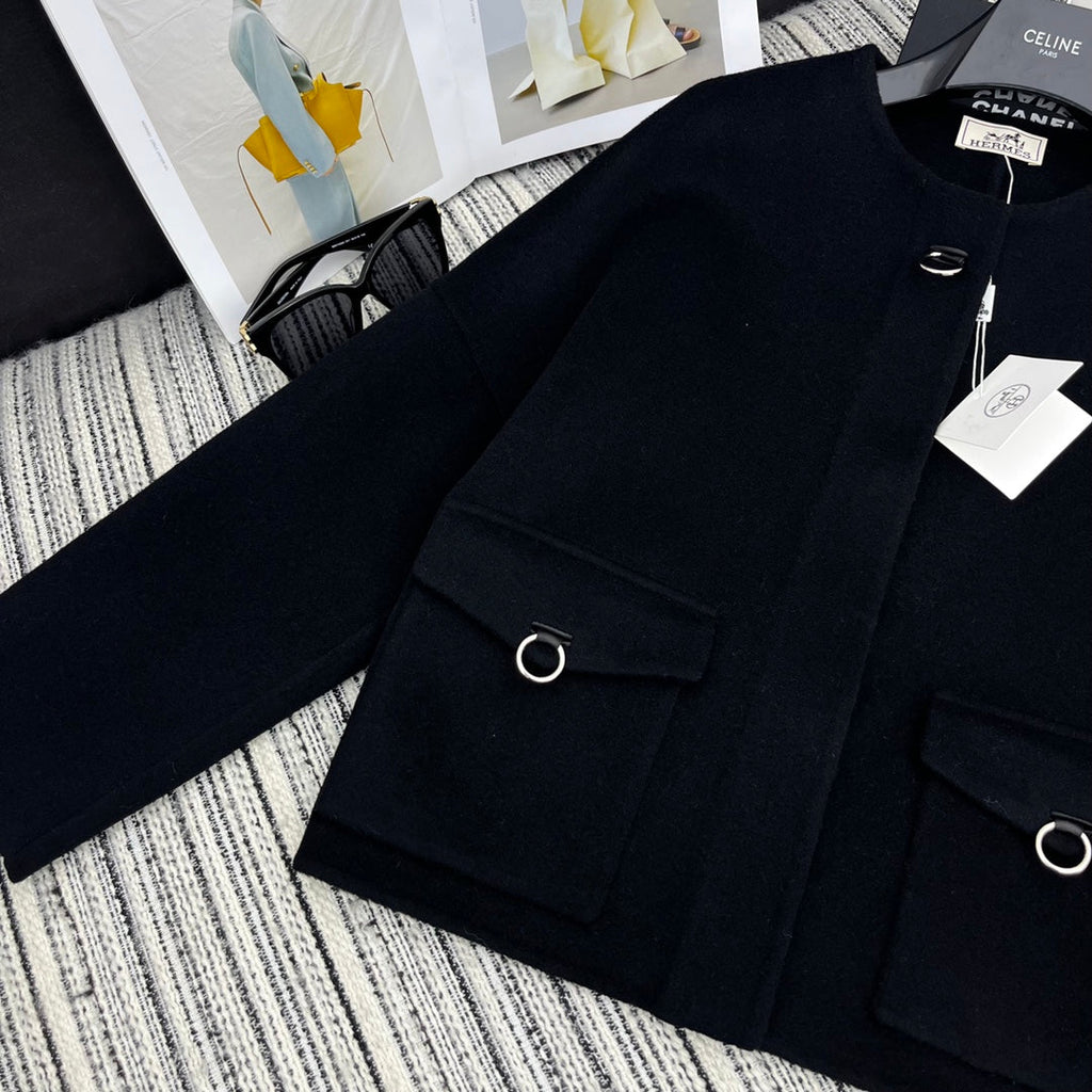 HERMES 25S SHORT REVERSIBLE CASHMERE COAT 254