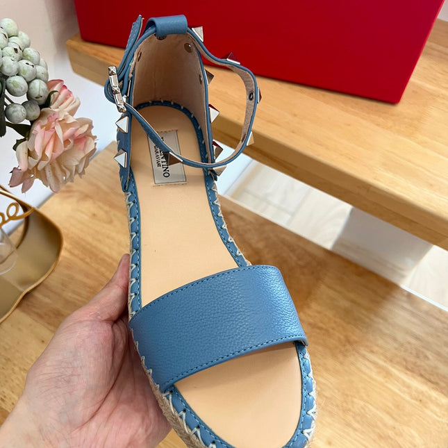 VALENTINO 26S WEDGE SANDALS IN BLUE CALFSKIN