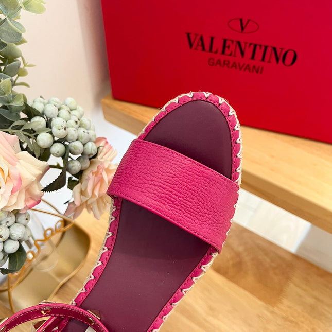 VALENTINO 26S WEDGE SANDALS IN DARK PINK CALFSKIN