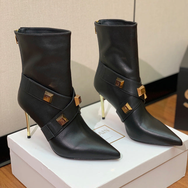 BALMAIN 26S BOOT 105 MM IN BLACK CALFSKIN WITH GOLD HARDWARE STYLE 1