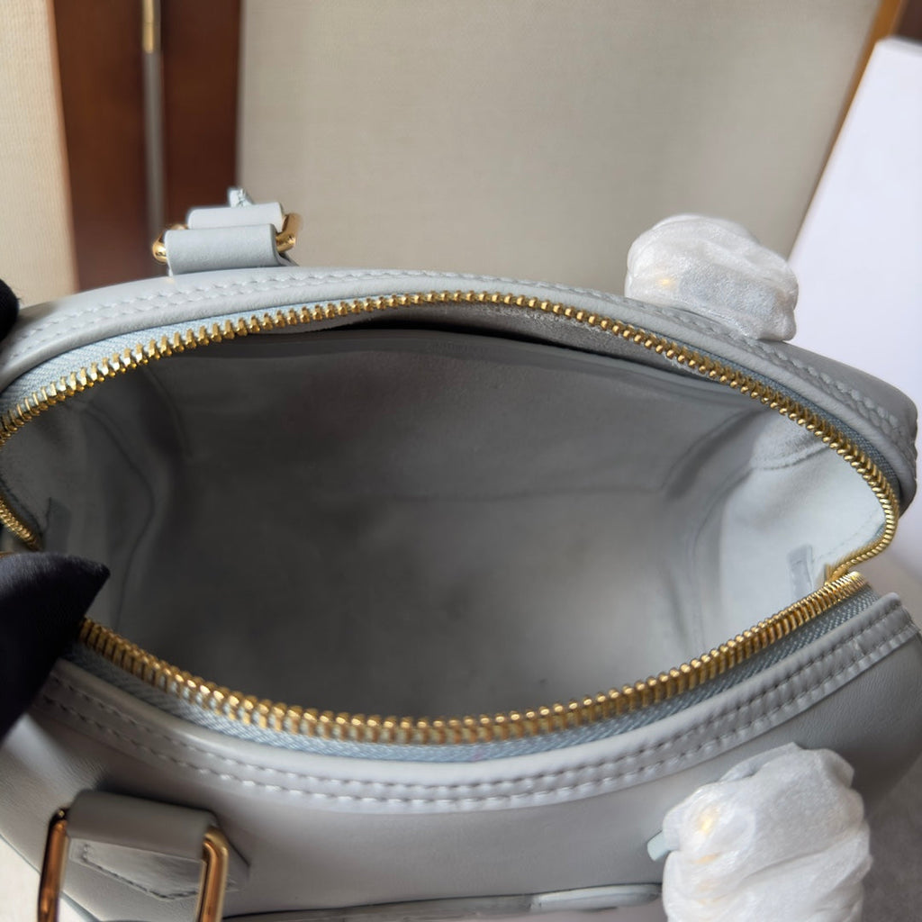 EMBOSSED CELINE TOP HANDLE BAG 20 IN GREY CALFSKIN