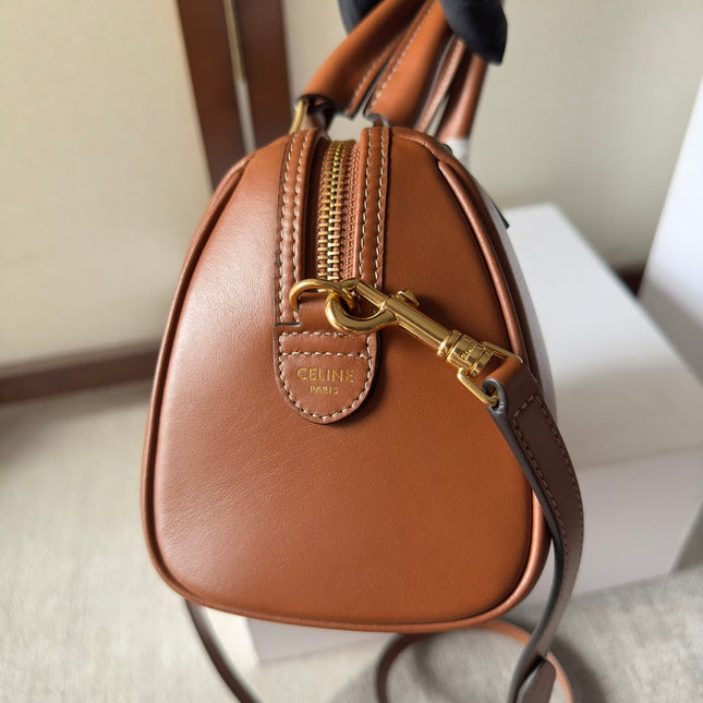 EMBOSSED CELINE TOP HANDLE BAG 20 IN BROWN CALFSKIN