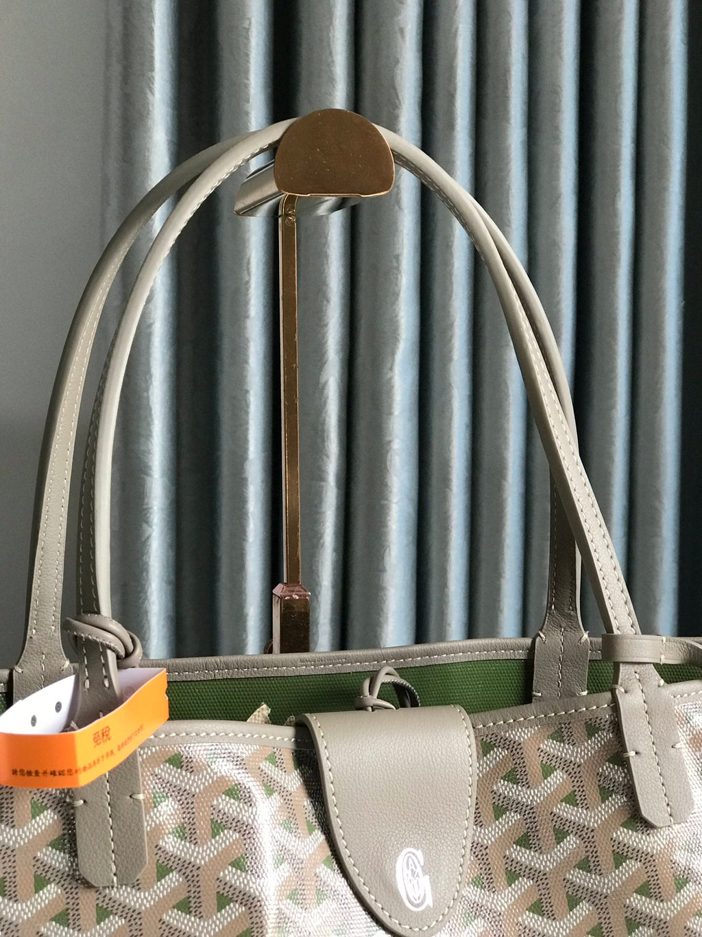 SAINT LOUIS PM 40 IN GREY MIX GREEN GOYARDINE CANVAS AND CALFSKIN