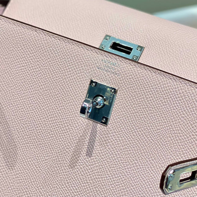 KELLY 25CM IN EPSOM MAUVE SWIFT CALFSKIN SILVER HARDWARE
