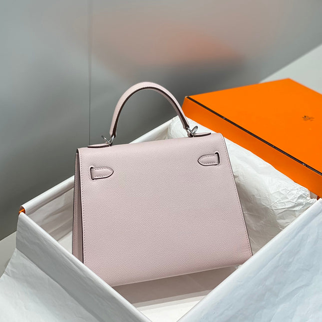 KELLY 25CM IN EPSOM MAUVE SWIFT CALFSKIN SILVER HARDWARE
