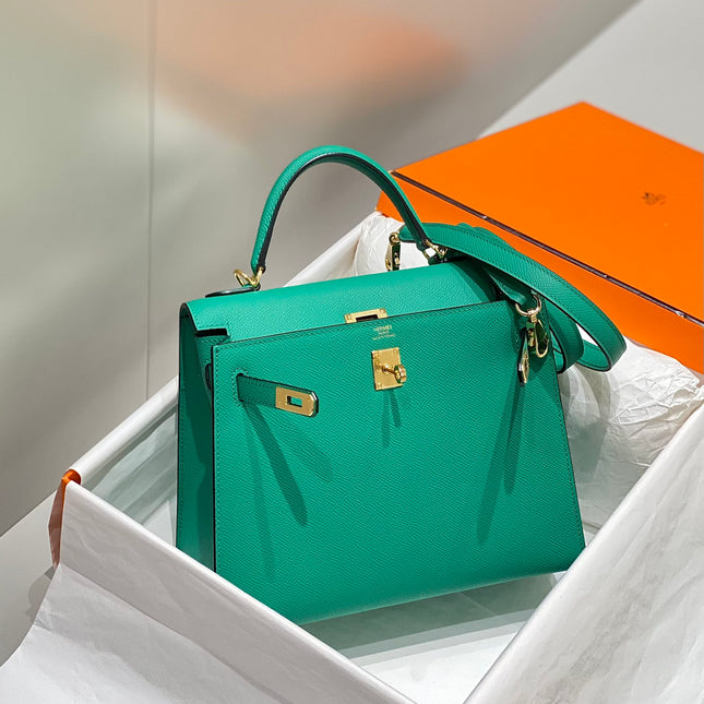 KELLY 25CM IN VERT VERTIGO EPSOM CALFSKIN GOLD HARDWARE