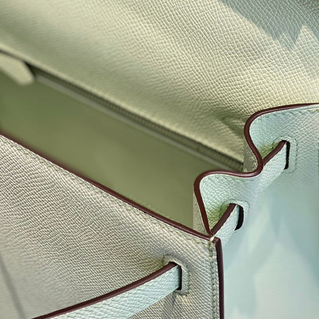 KELLY 28CM IN VERT FIZZ SWIFT CALFSKIN SILVER HARDWARE