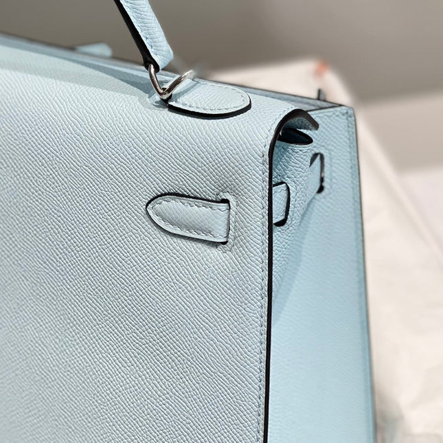 KELLY 28CM IN BLUE BRUME EPSOM CALFSKIN PALLADIUM HARDWARE